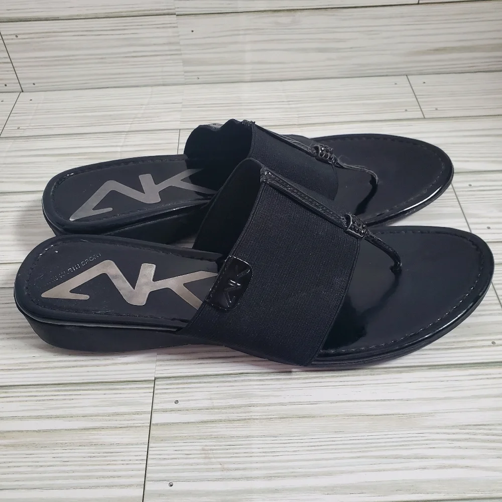 Anne Klien Sport Womans Strapped Stretch Slide‎ on Black Sandals Size 10
